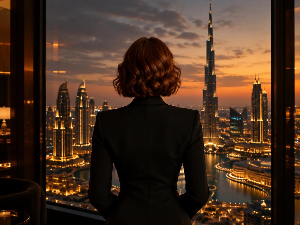 Looking ahead over the city at sunset